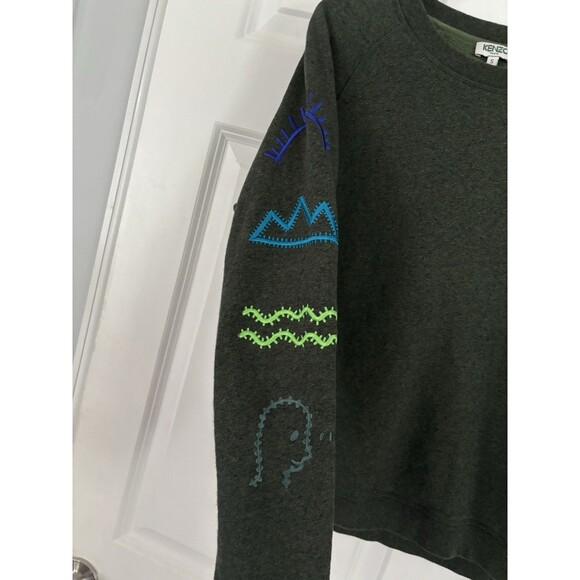 Kenzo Paris Embroidered Green Crew Neck Sweatshirt Small Embroidered Sleeve Logo - Picture 3 of 5
